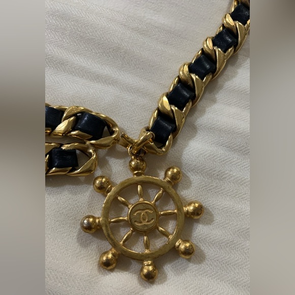 Chanel Vintage Ship Steering Wheel Braided Leather Gold Chain Belt - Picture 8 of 14